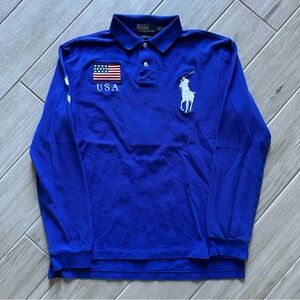 Polo Ralph Lauren USA Blue Long Sleeve Double-Sided Shirt Men’s Large Custom Fit